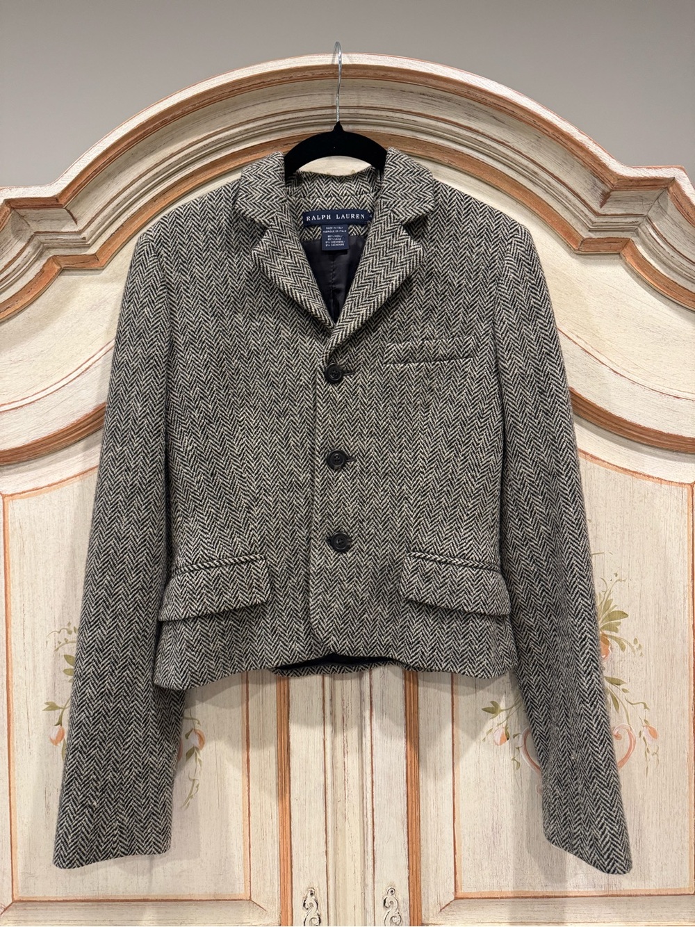 Ralph Lauren Blue Label Herringbone Wool Cashmere Blazer Sz 4 - Picture 2 of 9